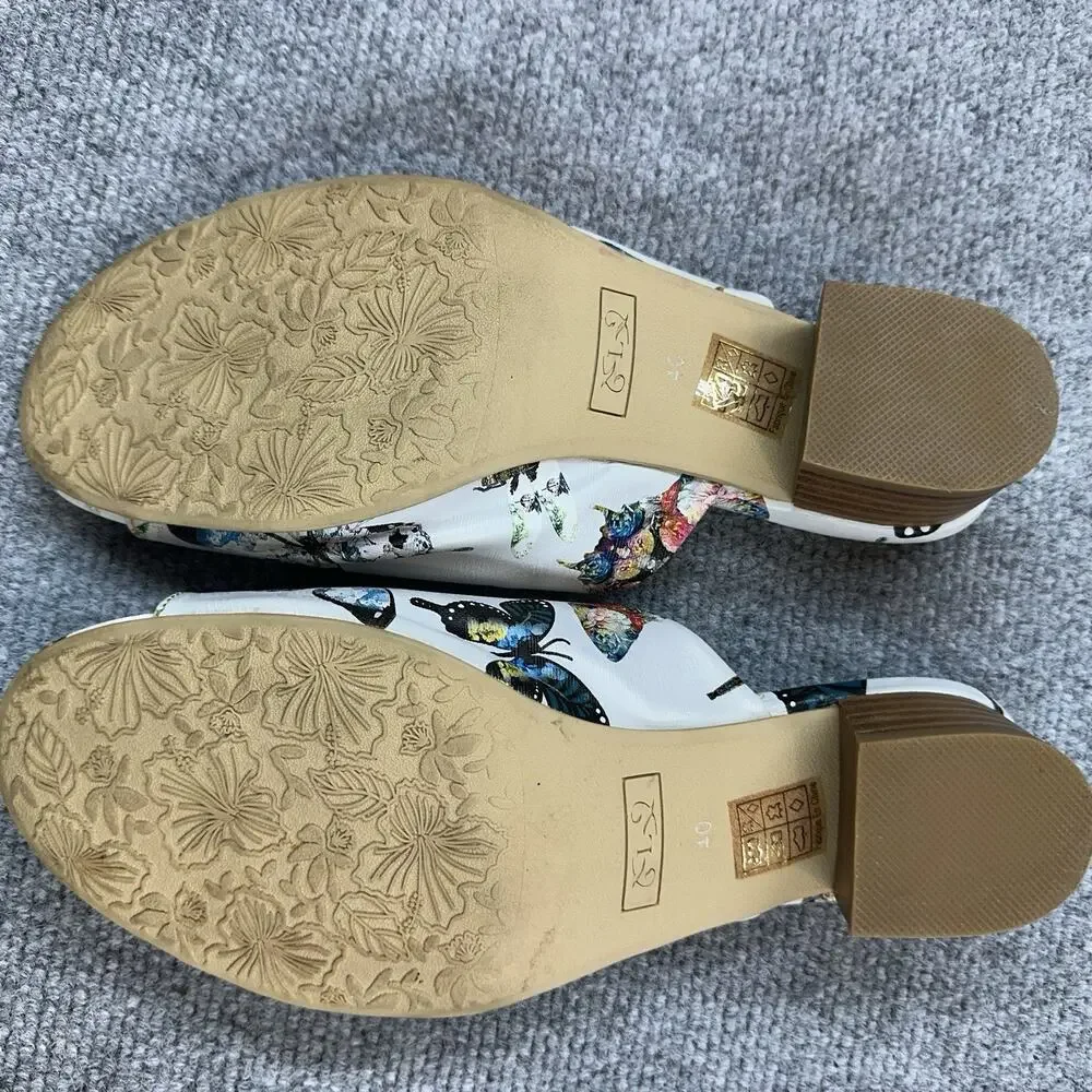 L'Artiste By Spring Step Isittora White Multi Women's Slides Size 9 Butterfly